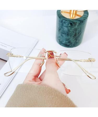 Newada Stylish Borderless Reading Glasses - Frameless Blue Light Blocking Computer Glasses | Glare-Free Flat Light Mirror in Golden (+0.00) - Buy Online on GoSupps.com