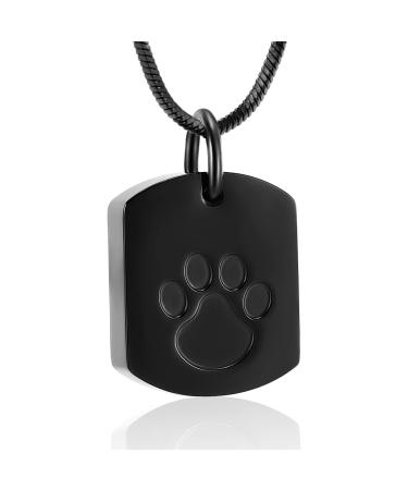 Minicremation Cremation Jewelry Urn Necklace for Ashes for Pet, Paw Print Memorial Ash Jewelry, Keepsake Pendant for Pet's Cat Dog's Ashes with Filling Kit Black
