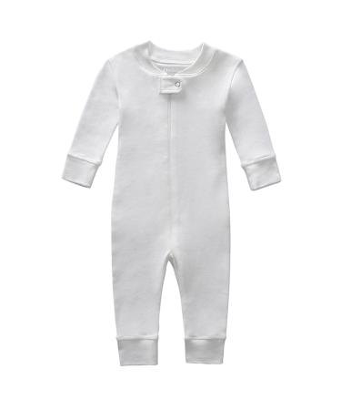 Owlivia Organic Cotton Baby Boy Girl Zip Up Sleep N Play Footless Baby Romper Long Sleeve Baby Pyjama (Size newborn-24 Months) Off-white 0 Month