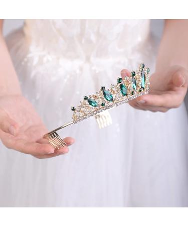 JWICOS Crystal Tiara Comb for Women - Green Queen Crown for Wedding & Bridal Party - Buy Online on GoSupps.com