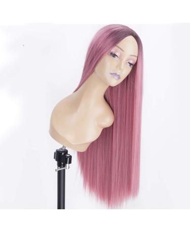 Buy SHIYID Pink Long Silky Straight Synthetic Hair Wig with Dark Roots - Glueless & Heat Resistant for Women | Shop Now! - Buy Online on GoSupps.com