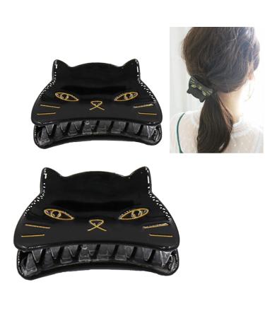 Yusier 2 PCS Cute Cat Claw Hair Claw Clip Two Sizes That Stay in Place Hair Clips Hair Clips fo Women Girl (Black Cat)