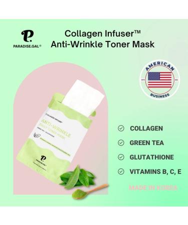 ParadiseGal 10 Anti-Wrinkle Face Masks - Korean Skin Care with Collagen, Green Tea, Glutathione, Niacinamide & Ceramide - Buy Online on GoSupps.com