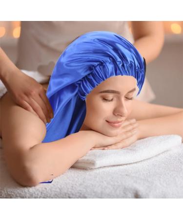 Ladaypoa Long Satin Hair Hood - 2 Pieces Women's Extra Large Silky Sleeping Cap - Black & Blue | Ideal for Hair Protection & Overnight Comfort - Buy Online on GoSupps.com