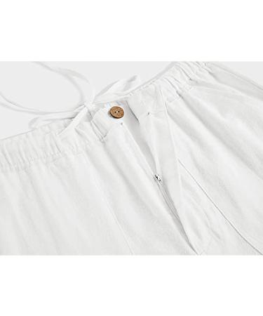 Angbater Men's Linen Summer Beach Pants - 3X-Large White | Lightweight Elastic Waist Trousers with Pockets - Buy Online on GoSupps.com
