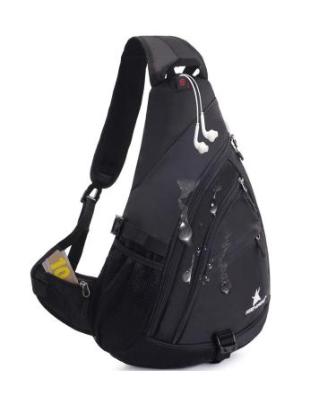 JSding breast pocket men women waterproof large capacity 35.6 cm (14 inches) laptop shoulder bag triangular bag backpack for sports and leisure hiking black