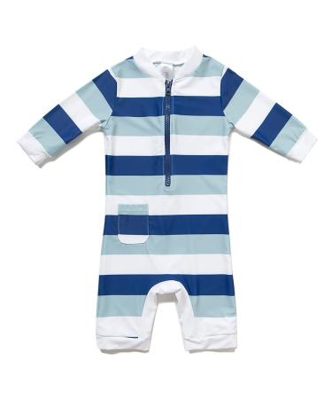 BONVERANO Baby Boy One Piece Long-Sleeved Clothing UV Protection 50+ Swimsuit with One Zip Striped Pocket 12 Months