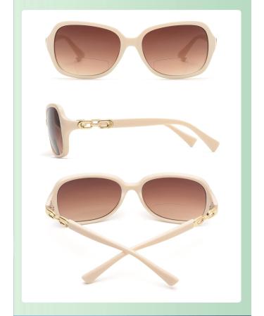 JM Classic Bifocal Reading Sunglasses for Women - Vintage Outdoor UV Protection in Beige | 3.0x Magnification - Buy Online on GoSupps.com