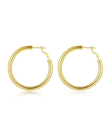 Doubnine Tube Hoop Earrings Gold Lightweight Large Earrings Women Fashion Jewelry (50mm gold)