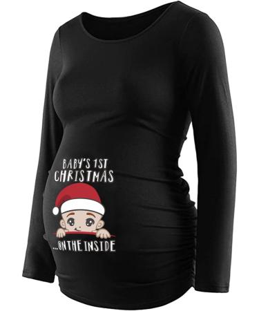 Humor Maternity Top - Santa Baby Black S | Funny Pregnancy T-Shirt Long Sleeve - Buy Online on GoSupps.com