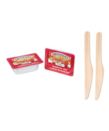 Raspberry Jelly Pack - Snack Savvy Delights: 30 Raspberry Jam Cups - On-The-Go Sweetness for Travelers & Meal Prep - 30 Gobelets de Confiture de Framboise - Includes Wooden Knives & Exclusive PaLiSoL CREATiONS Sticker