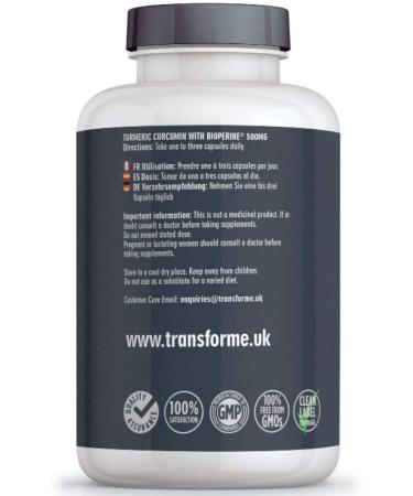 Transforme Turmeric Curcumin High Strength 500mg with BioPerine 365 Capsules - Vegan, Vegetarian & Gluten Free with Black Pepper Extract for Enhanced Absorption - Buy Online on GoSupps.com
