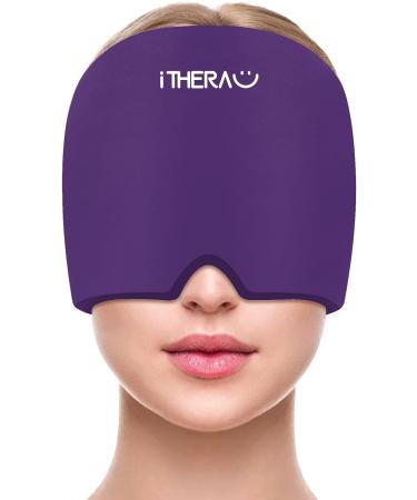 itherau migraine mask headache mask 360 cover adjustable migraine cap migraine relief cap cold warm compress cool pads gel for headache swollen eyes sinuses purple