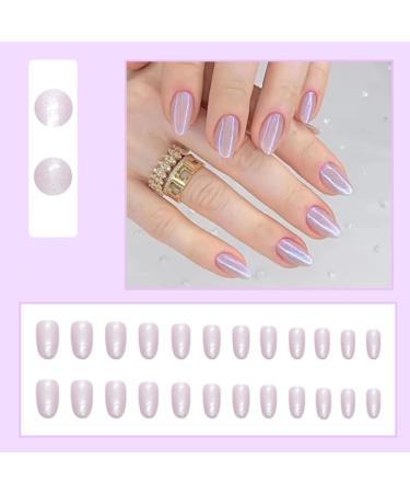 Justotry 24 PCs Pink Glitter Press-On Nails | Glossy Oval Artificial Medium Fake Nails for Women | French Nail Art Stick-On Designs - Buy Online on GoSupps.com