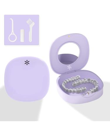 Retainer Case with Vent Holes, and Mirror, Cute Slim Aligner Case Night Mouthguard Case, with Retainer Removal Tool, Chewie & Brush, for Women & Men, Purple