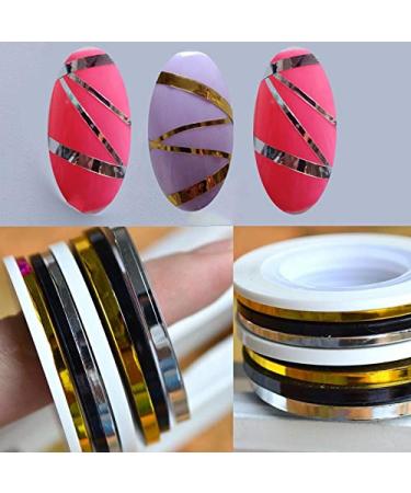 10 Rolls Lines Glitter Nail Striping Tape-Striping Tape for Nail Art-Nail Striping Tape Foil-Nail Striping Tape Thick-Nail Striping Tape with Dispenser-Self-Adhesive DIY Nail Art Tape (3mm, Black)