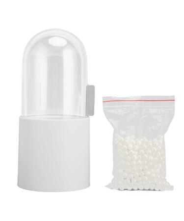 Verdant Touch Makeup Brush Holder with Pearls, Clear Lid, Waterproof, Dustproof, Side Opening, Bathroom Storage Bin, White
