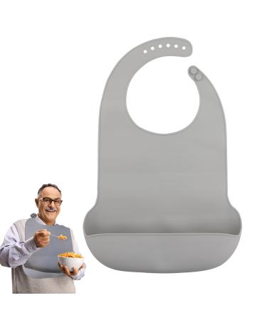 KZNKZN 1 Pcs Gray Adult Bib Washable Silicone with Pocket Adult Bib Waterproof Adult Eating Bib Reusable Dirty-Proof Apron Mealtime Crumb Catcher for Elderly Senior