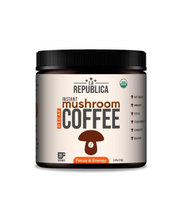 La Republica Organic Decaf Mushroom Coffee with 7 Superfood Mushrooms, Great Tasting Instant Coffee Mix Includes Lion's Mane, Reishi, Chaga, Cordyceps, Shiitake, Maitake, and Turkey Tail (Regular) Decaffeinated 2.12 Ounce 