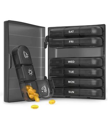 Buy Hoshen 21 Compartment Black Pill Box 7 Days 3 Daily Reminders | Portable & Organized Pill Organizer - International Shipping Available - Buy Online on GoSupps.com
