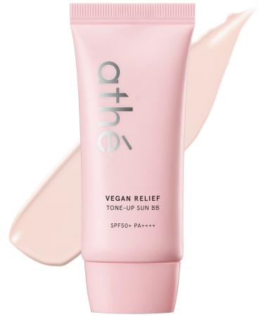 ATHE Vegan Relief Sun BB SPF50+ PA++++ Korean Sunscreen Zinc Oxide Tone Up Cream Tone & Texture Correction Long-Lasting No Sebum Pore Coverage Reef-safe 2.36oz.
