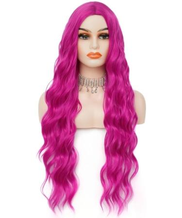 Long Hot Pink Wigs for Women | Curly Wavy Synthetic Costumes | Perfect for Halloween & Parties - Buy Online on GoSupps.com