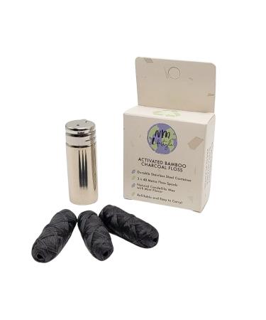 Refillable Eco-Friendly Vegan Bamboo Charcoal Dental Floss (3x40 metres) Cruelty-Free Natural Waxed Peppermint Floss