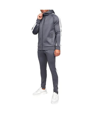 Hanxiulin men's training suit jogging suit sports suit men polyester suit sweatshirt autumn and winter leisure clothes sportswear fitness sport jogging dark gray m