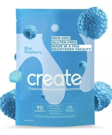 Create Creatine Monohydrate Gummies for Men & Women Boost Focus Strength and Endurance Anti-Melting Formula Vegan Gluten-Free Non-GMO 1.5g of Creatine per Gummy (Blue Raspberry 90ct)