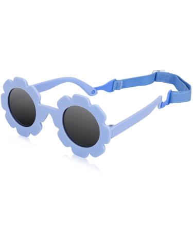 Hifot Baby Sunglasses with Strap Cute Flower Polarized Sunglasses UV400 Protection for Infant Baby Girl Age 0-24 Months Blue