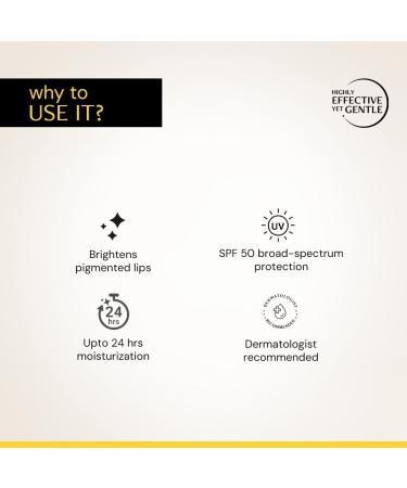 Brightening Lip Balm with SPF 50 | Vitamin C & Resorcinol | Moisturizes Dry & Chapped Lips | Helps Brighten Pigmented Lips | Enriched with Vitamin E & Murumuru Butter | 4.2g - Buy Online on GoSupps.com