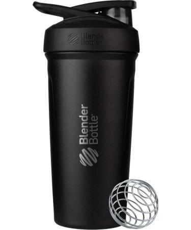 BlenderBottle Strada Shaker Cup Insulated Stainless Steel Water Bottle with Wire Whisk, 24-Ounce, Black Black Strada Flip