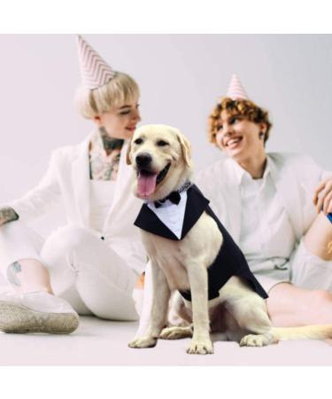 Dog Tuxedo Dog Wedding Outfit and Bandana Set Dog Tuxedo Costume Pet Clothes Puppy Formal Shirt with Removable Bow Tie Dog Suit For Small Medium Large Dogs Dog Outfit for Party Birthday Festival L(Chest:20.9-25.6" Body: 16.5") Black - Buy Online on GoSupps.com