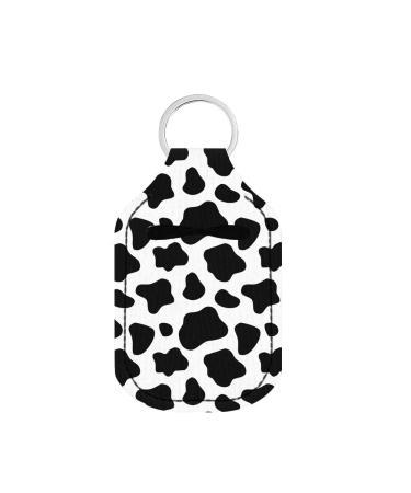 FKELYI Cute Cow Print Hand Sanitizer Holders Empty Travel Size Bottle Keychain Holder for Liquid Lotion Toiletry Black Cow