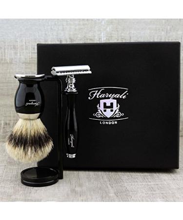 Top Class Old-School Shaving Set: Men's Essentials Silver Tip Badger Brush & DE Safety (Blades NOT Included) & DualStand