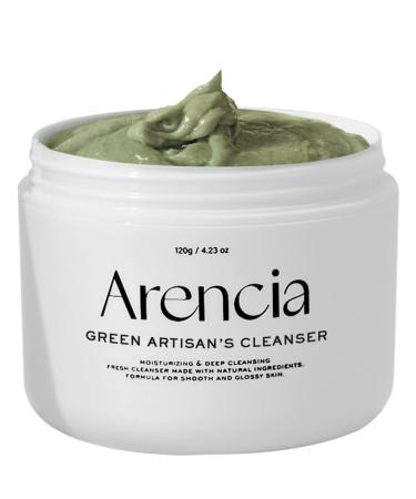 ARENCIA Green Rice Cake Fresh Cleanser - Moisturizing  Brightening & Deep-Cleansing - made with Rice Water  Rice Powder  Green Tea - Natural  Vegan  Cruelty-Free  Korean Mochi cleanser 4.23 Ounce Green