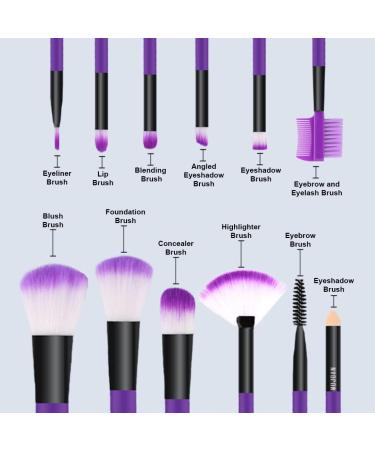 MUJGAN Professional Makeup Brushes Set 12 make up brushes with Beauty Blender Brush Cleaner & Makeup Brush Holder Purple - Buy Online on GoSupps.com