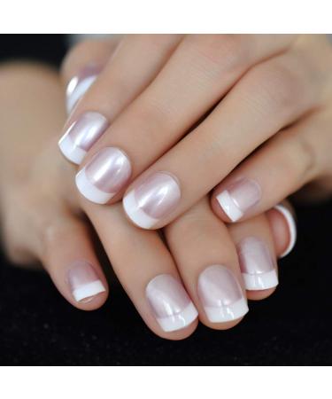 Pink French Fake Nails - Short Glossy Satin Finish with Adhesive Tabs - Buy Online on GoSupps.com