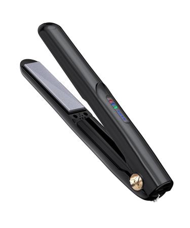 Cordless Hair Straightener and Curler 2 in 1 Ceramic Flat Iron Mini Wireless Portable Travel Hot Tools Straight Curl for Women Men USB Rechargeable with Pouch(Black)