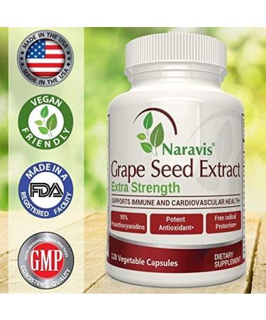 Grape Seed Extract 400mg - 95% Polyphenols Proanthocyanidins - 120 Veggie Capsules - Non-GMO Antioxidant Supplement by Naravis - Buy Online on GoSupps.com