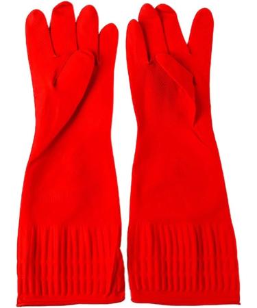 1/5 Two Latex Household Kitchen Cleaning Washing Long Gloves Protection Red 1 Pair(2 Pcs) - Buy Online on GoSupps.com