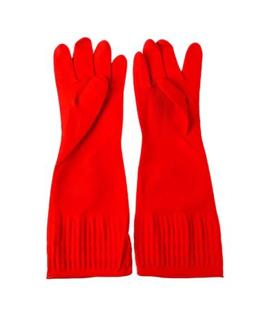 1/5 Two Latex Household Kitchen Cleaning Washing Long Gloves Protection Red 1 Pair(2 Pcs)
