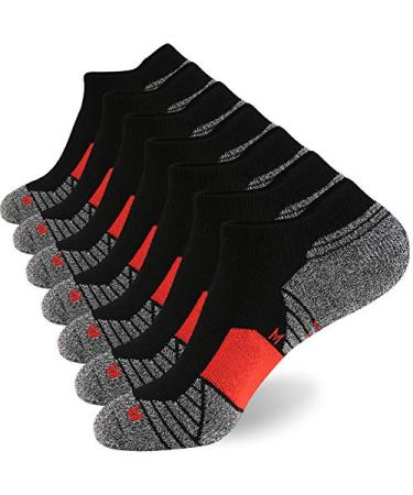 WANDER Men's Athletic Running Socks 7 Pairs Thick Cushion Ankle Socks for Men Sport Low Cut Socks 6-9/10-12/12-14 7 Pairs Black Red Large