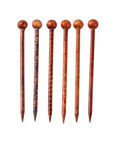 Sharplace 6 pieces of wood hair needle women hair stick retro wood flower pattern hair stick hair sticks vintage style long Chinese hairpins for women girls brown