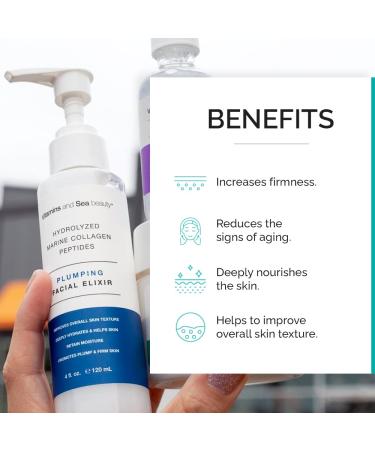 Vitamins and Sea Beauty Hydrolyzed Marine Collagen Face Elixir - Anti-Aging Plumping Serum for Fine Lines & Wrinkles 4 Fl Oz - Buy Online on GoSupps.com