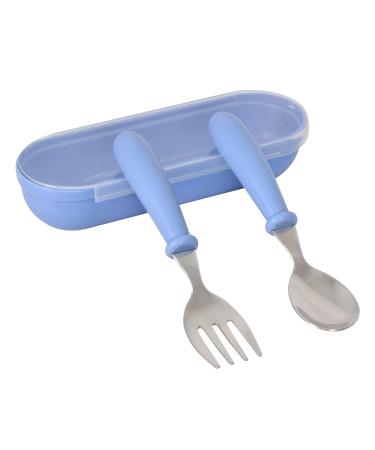Colexy Toddler Cutlery Set Baby Fork and Spoon Stainless Steel Toddler Utensils Spoon Fork Tableware Set with Storage Box for Kids Self Feeding (Blue)