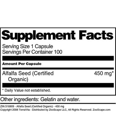Alfalfa Seed (Certified Organic) - 450 mg (100 Capsules ZIN: 516909) - Buy Online on GoSupps.com