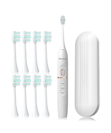 Kingheroes Sonic Electric Toothbrush with 8 Brush Heads & Travel Case,4 Modes, One Charge for 60 Days, 42000 VPM Motor,White Electric Toothbrush Set