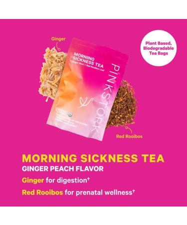 Pink Stork Morning Sickness Bundle: Organic Ginger Peach Tea & Sweets for Pregnant Women | Supports Digestion & Motion Sickness | 1st Trimester Pregnancy Must-Haves (Set of 3) - Buy Online on GoSupps.com