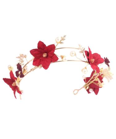 Wedding tiara red crown gold butterfly tiara hairbands bridal pearl crown hair accessories for women ladies